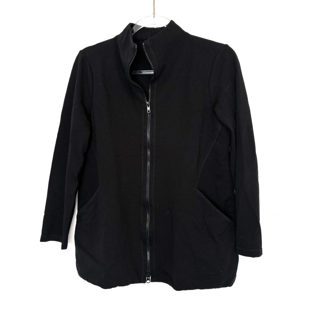 Eileen Fisher Black Full Zip Jacket Neutral Minimalist Sleek Womens Small